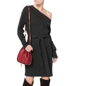 NWT Intermix Wool Olive Oversized Minimalist Asymmetrical Edgy Dress with Belt S